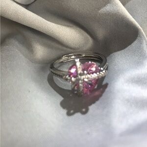 Ladies sterling silver and pink topaz ring